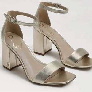 Sam edelman block heel 7.5 Gold Leather New With Box
